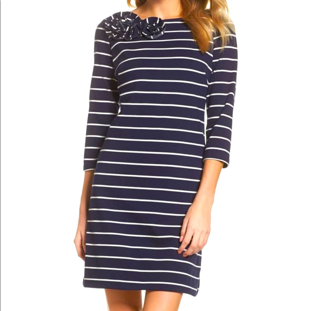 Eliza J LIKE NEW striped shift navy dress 0P